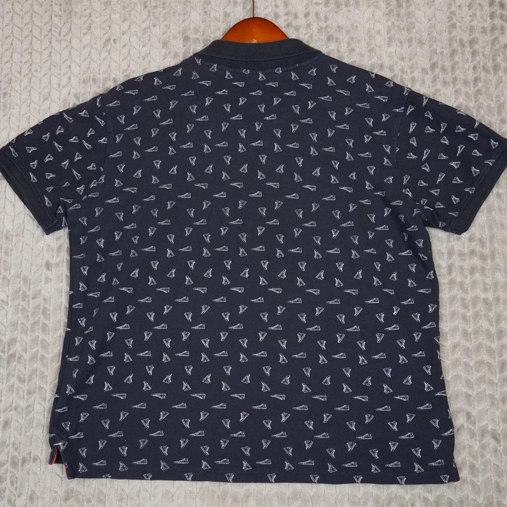 Converse Polo Shirt Boys L Navy Blue All Over Sneaker Print Short Sleeve Pique